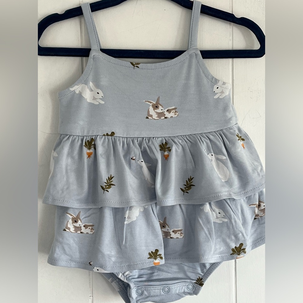 Kyte BABY Ice Rabbit Retired Spaghetti Strap Ruffle Romper Size 3-6 Months